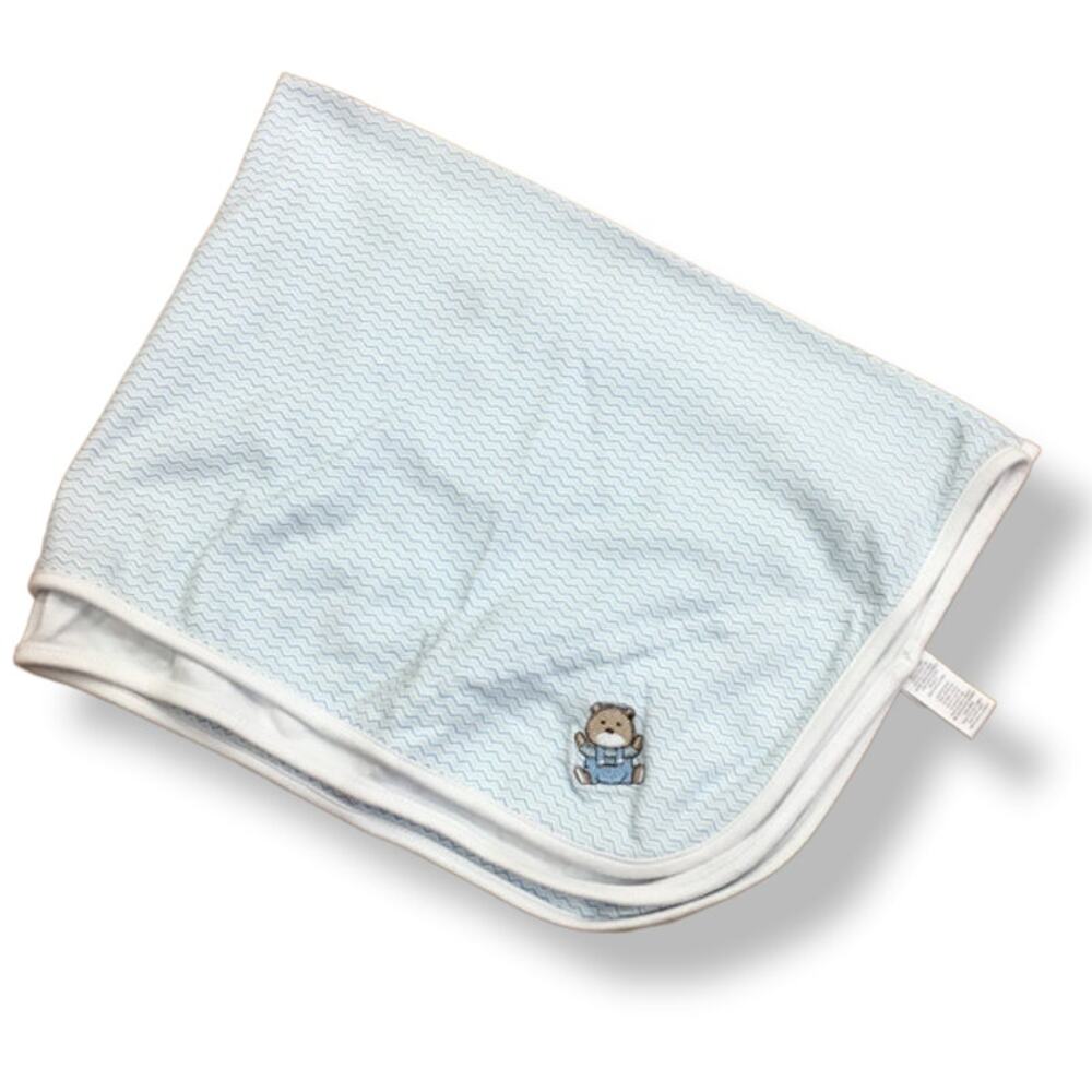 Little Me Blue Zig Zag Chevron Print‎ Blanket Bear in Overalls
